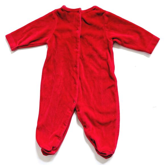 🎄 Vintage 1990s Baby Christmas Footie Pajamas "My First X-Mas” Red Velour 3-6 M - Picture 5 of 12